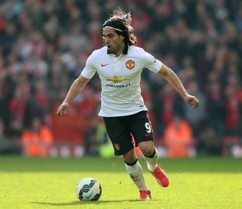 Radamel Falcao of Manchester United ManU - Barclays Premier League - Liverpool vs Manchester Utd - Anfield Stadium - Liverpool - England - 22nd March 2015 - Picture Simon Bellis Sportimage EDITORIAL USE ONLY. No use with unauthorised audio, video, data, fixture lists, club league logos or live services. Online in-match use limited to 120 images, no video emulation. No use in betting, games or single club league player publications.