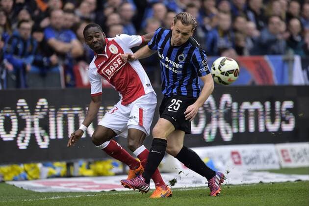 Vormer Rudy Ruud midfielder of Club Brugge in duel with Enoh Eyong of Standard Liege FOOTBALL : Club Brugge vs Standard Liege - Jupiler Pro League - 06 04 2015 PHOTONEWS PANORAMIC