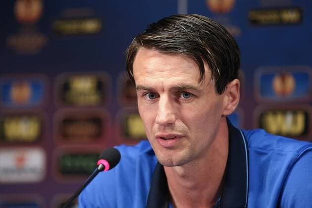 - BRUGGE, BELGIUM: Club s Davy De Fauw pictured during a press conference PK Pressekonferenz of Club Brugge, in Brugge stadium, Wednesday 15 April 2015. Belgian first league soccer team Club Brugge will play tomorrow a first leg quarter final game of Uefa Europa League competition against Ukrainian soccer club Dnipro. BRUNOxFAHY x04604555x