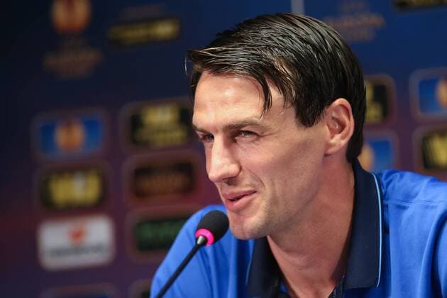 - BRUGGE, BELGIUM: Club s Davy De Fauw pictured during a press conference PK Pressekonferenz of Club Brugge, in Brugge stadium, Wednesday 15 April 2015. Belgian first league soccer team Club Brugge will play tomorrow a first leg quarter final game of Uefa Europa League competition against Ukrainian soccer club Dnipro. BRUNOxFAHY x04604561x