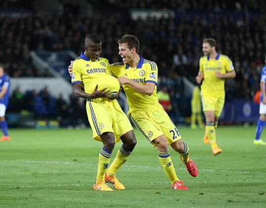 Chelsea s Ramires celebrates scoring his sides third goal Barclays Premier League - Leicester City vs Chelsea - King Power Stadium - England - 26th April 2015 - Picture David Klein Sportimage EDITORIAL USE ONLY. No use with unauthorised audio, video, data, fixture lists, club league logos or live services. Online in-match use limited to 120 images, no video emulation. No use in betting, games or single club league player publications.