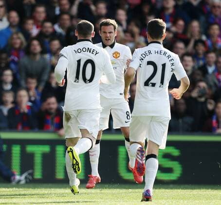 Manchester United ManU s Juan Mata celebrates scoring his sides opening goal Barclays Premier League - Crystal Palace vs Manchester United- Selhurst Park - England - 9th May 2015 - Picture David Klein Sportimage EDITORIAL USE ONLY. No use with unauthorised audio, video, data, fixture lists, club league logos or live services. Online in-match use limited to 120 images, no video emulation. No use in betting, games or single club league player publications.