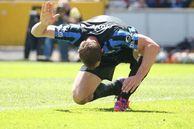 - BRUGGE, BELGIUM: Club s Tom De Sutter reacts during the Jupiler Pro League match between Club Brugge KV and KAA Gent, in Brugge, Sunday 17 May 2015, on the eighth day of the Play-off 1. BRUNOxFAHY x04624114x