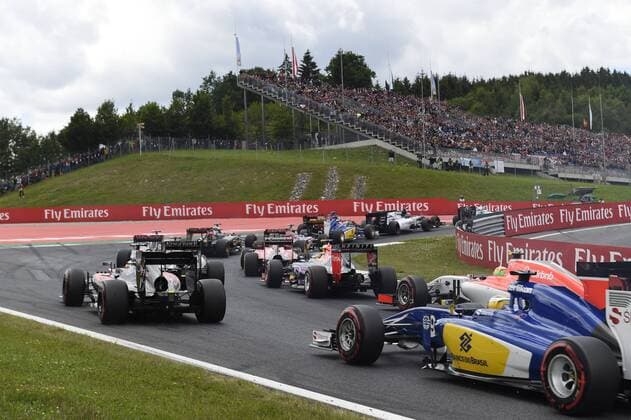 Motorsports: FIA Formula One World Championship WM Weltmeisterschaft 2015, Grand Prix of Austria, 14 Fernando Alonso (ESP, McLaren Honda), 26 Daniil Kvyat (RUS, Infiniti Red Bull Racing), 98 Roberto Merhi (ESP, Manor Marussia F1 Team), 9 Marcus Ericsson (SWE, Sauber F1 Team), xHOCHxZWEIx
