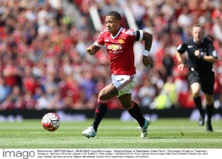 Memphis Depay of Manchester United ManU - Manchester United vs. Tottenham Hotspurs - Barclay s Premier League - Old Trafford - Manchester - 08 08 2015 Pic Philip Oldham Sportimage EDITORIAL USE ONLY. No use with unauthorised audio, video, data, fixture lists, club league logos or live services. Online in-match use limited to 120 images, no video emulation. No use in betting, games or single club league player publications.