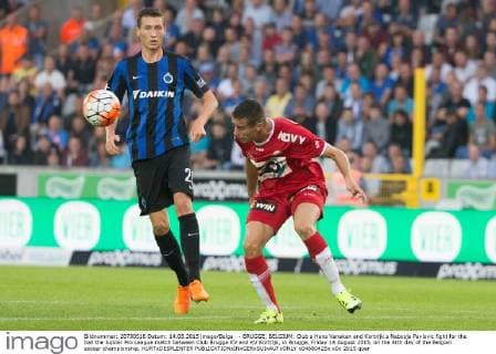 - BRUGGE, BELGIUM: Club s Hans Vanaken and Kortrijk s Nebosja Pavlovic fight for the ball the Jupiler Pro League match between Club Brugge KV and KV Kortrijk, in Brugge, Friday 14 August 2015, on the 4rth day of the Belgian soccer championship. KURTxDESPLENTER x04680425x