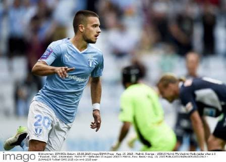Aug. 15, 2015 - Malmö, Sverige - 150815 Malmö FFs Vladimir Rodic jublar efter 1-0 - Fussball, SWE, Allsvenskan: Malmö FF - Gefle den 15 august 2015 in Malmö..Foto: News - Aug. 15, 2015 - ZUMAb138