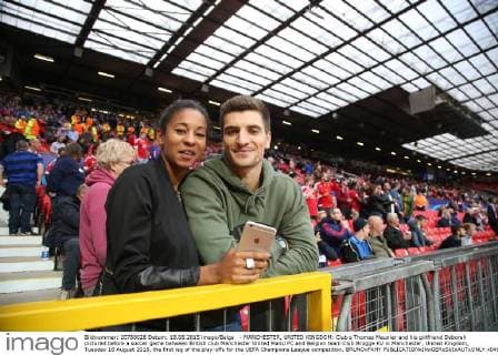 - MANCHESTER, UNITED KINGDOM: Club s Thomas Meunier and his girlfriend Deborah pictured before a soccer game between British club Manchester United ManU FC and Belgian team Club Brugge KV in Manchester, United Kingdom, Tuesday 18 August 2015, the first leg of the play-offs for the UEFA Champions League competition. BRUNOxFAHY x04682692x