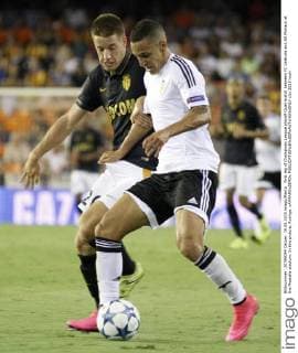 First leg of Champions League playoff Quali match between FC Valencia and AS Monaco at the Mestalla stadium. In this picture, Rodrigo. xAMPAROxSIMOx