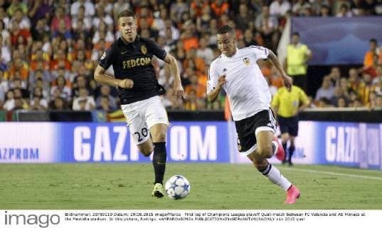 First leg of Champions League playoff Quali match between FC Valencia and AS Monaco at the Mestalla stadium. In this picture, Rodrigo. xAMPAROxSIMOx