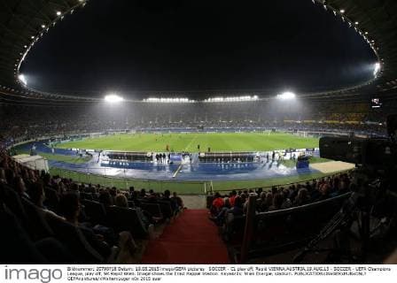 SOCCER - CL play off, Rapid VIENNA,AUSTRIA,19.AUG.15 - SOCCER - UEFA Champions League, play off, SK Rapid Wien. Image shows the Ernst Happel Stadion. Keywords: Wien Energie, stadium. GEPAxpictures xWalterxLuger