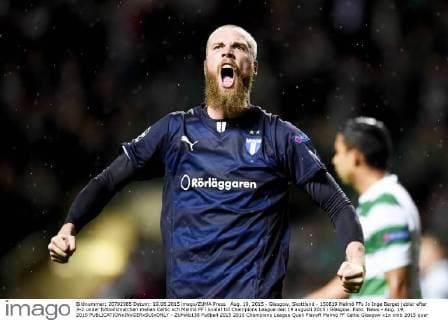 Aug. 19, 2015 - Glasgow, Skottland - 150819 Malmö FFs Jo Inge Berget jublar efter 3-2 under fotbollsmatchen mellan Celtic och Malmö FF i kvalet till Champions League den 19 augusti 2015 i Glasgow..Foto: News - Aug. 19, 2015 - ZUMAb138