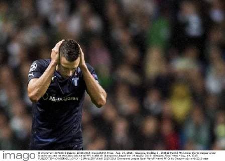 Aug. 19, 2015 - Glasgow, Skottland - 150819 Malmö FFs Nikola Djurjic deppar under fotbollsmatchen mellan Celtic och Malmö FF i kvalet till Champions League den 19 augusti 2015 i Glasgow..Foto: News - Aug. 19, 2015 - ZUMAb138