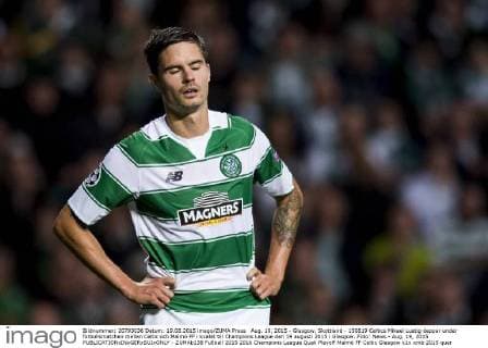 Aug. 19, 2015 - Glasgow, Skottland - 150819 Celtics Mikael Lustig deppar under fotbollsmatchen mellan Celtic och Malmö FF i kvalet till Champions League den 19 augusti 2015 i Glasgow..Foto: News - Aug. 19, 2015 - ZUMAb138
