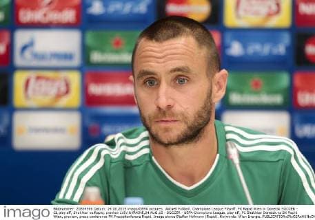 Aktuell Fußball, Champions League Playoff, PK Rapid Wien in Donetsk SOCCER - CL play off, Shakhtar vs Rapid, preview LVIV,UKRAINE,24.AUG.15 - SOCCER - UEFA Champions League, play off, FC Shakhtar Donetsk vs SK Rapid Wien, preview, press conference PK Pressekonferenz Rapid. Image shows Steffen Hofmann (Rapid). Keywords: Wien Energie. GEPAxpictures xPhilippxBrem