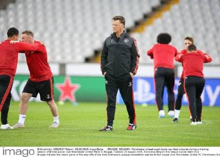 - BRUGGE, BELGIUM: Manchester s head coach Louis van Gaal pictured during a training session of British soccer club Manchester United ManU in Brugge, Tuesday 25 August 2015. Tomorrow Belgian first league soccer team Club Brugge will play the return game of the play-offs of the Uefa Champions League competition against British soccer club Manchester United FC. Manchester United won the first leg 3-1. BRUNOxFAHY x04687049x