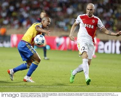Second leg of Champions League playoff match between FC Valencia and AS Monaco. In this picture, Feghouli and Raggi. xJOSExANTONIOxSANZx