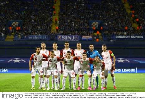 UEFA Champions League play-offs - second leg - KF Skenderbeu 25.08.2015., stadium Maksimir, Zagreb, Croatia - UEFA Champions League play-offs, second leg, KF Skenderbeu. Standing - Gerhard Progni, Marko Radas, Bajram Jashanica, Renato Arapi, Orges Shehi, Bledi Shkembi; Front row - Kristi Vangjeli, Eswuerdinha, Sabien Lilaj, Liridon Latifi, Bernard Berisha. SlavkoxMidzor PIXSELL