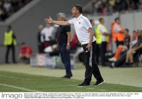 SOCCER - CL play off, Shakhtar vs Rapid LVIV,UKRAINE,25.AUG.15 - SOCCER - UEFA Champions League, play off, FC Shakhtar Donetsk vs SK Rapid Wien. Image shows head coach Zoran Barisic (Rapid). Keywords: Wien Energie. GEPAxpictures xPhilippxBrem
