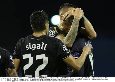 Zagreb, 25.8.2015. - Champions League, Play-Offs 2nd leg, Stadion Maksimir, GNK Dinamo (blue) - KF Skenderbeu (white) 4:1 Leonardo SIGALI (22), Junior FERNANDES (11) and Jeremy TARAVEL (87)