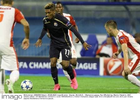 Zagreb, 25.8.2015. - Champions League, Play-Offs 2nd leg, Stadion Maksimir, GNK Dinamo (blue) - KF Skenderbeu (white) 4:1 Junior FERNANDES (11)