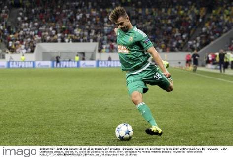 SOCCER - CL play off, Shakhtar vs Rapid LVIV,UKRAINE,25.AUG.15 - SOCCER - UEFA Champions League, play off, FC Shakhtar Donetsk vs SK Rapid Wien. Image shows Philipp Prosenik (Rapid). Keywords: Wien Energie. GEPAxpictures xPhilippxBrem