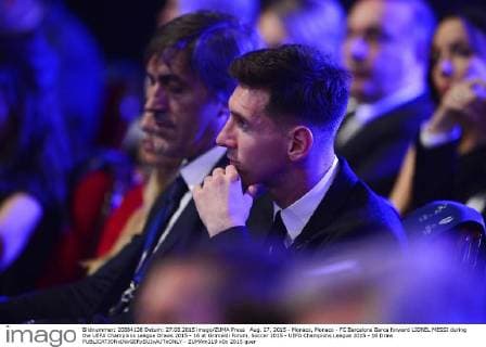 Aug. 27, 2015 - Monaco, Monaco - FC Barcelona Barca forward LIONEL MESSI during the UEFA Champions League Draws 2015 - 16 at Grimaldi Forum. Soccer 2015 - UEFA Champions League 2015 - 16 Draw - ZUMAm119