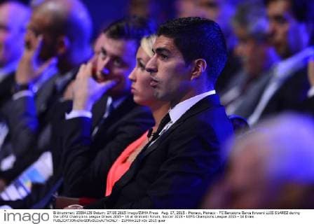 Aug. 27, 2015 - Monaco, Monaco - FC Barcelona Barca forward LUIS SUAREZ during the UEFA Champions League Draws 2015 - 16 at Grimaldi Forum. Soccer 2015 - UEFA Champions League 2015 - 16 Draw - ZUMAm119