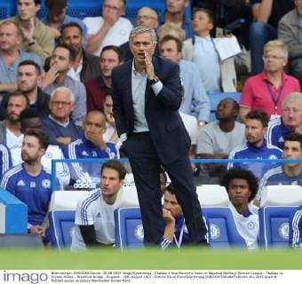 Chelsea s Jose Mourinho looks on dejected Barclays Permier League - Chelsea vs Crystal Palace - Stamford Bridge - England - 29th August 2015 - Picture David Klein Sportimage EDITORIAL USE ONLY. No use with unauthorised audio, video, data, fixture lists, club league logos or live services. Online in-match use limited to 120 images, no video emulation. No use in betting, games or single club league player publications.