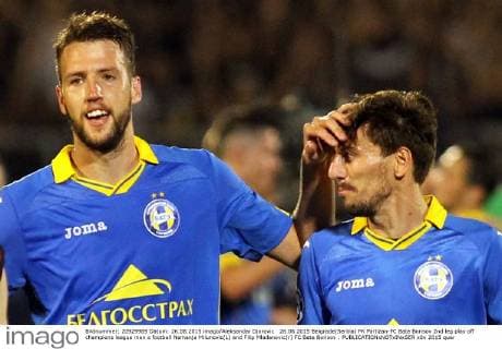 26.08.2015 Belgrade(Serbia) FK Partizan-FC Bate Borisov 2nd leg play off champions league men s football Nemanja Milunovic(L) and Filip Mladenovic(r) FC Bate Borisov :