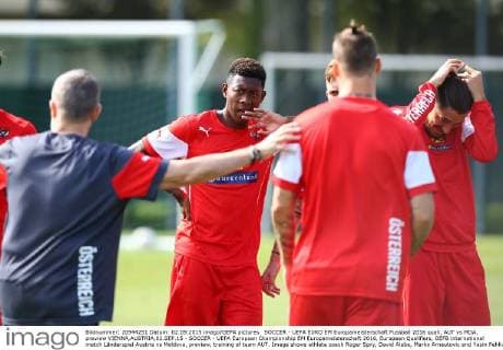 SOCCER - UEFA EURO EM Europameisterschaft Fussball 2016 quali, AUT vs MDA, preview VIENNA,AUSTRIA,02.SEP.15 - SOCCER - UEFA European Championship EM Europameisterschaft 2016, European Qualifiers, OEFB international match Länderspiel Austria vs Moldova, preview, training of team AUT. Image shows athlete coach Roger Spry, David Alaba, Marko Arnautovic and Yasin Pehlivan (AUT). GEPAxpictures xChristianxOrt
