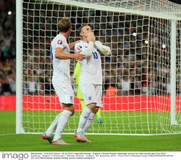 England s Wayne Rooney celebrates scoring his sides second goal Euro 2016 Qualifying - England vs Switzerland - Wembley Stadium - England - 8th September 2015 - Picture David Klein Sportimage EDITORIAL USE ONLY. No use with unauthorised audio, video, data, fixture lists, club league logos or live services. Online in-match use limited to 120 images, no video emulation. No use in betting, games or single club league player publications.