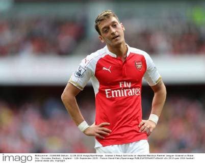 Arsenal s Mesut Ozil looks on dejected Barclays Premier League- Arsenal vs Stoke City - Emirates Stadium - England - 12th September 2015 - Picture David Klein Sportimage EDITORIAL USE ONLY. No use with unauthorised audio, video, data, fixture lists, club league logos or live services. Online in-match use limited to 120 images, no video emulation. No use in betting, games or single club league player publications.