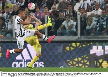 Sept. 12, 2015 - Turin, Italy - Juventus forward Paulo Dybala (21) fights for the ball during the Serie A football match n.3 JUVENTUS - CHIEVO VERONA on 12 09 15 at the Juventus Stadium in Turin, Italy. Juventus FC v AC Chievo Verona - Serie A - ZUMAn230