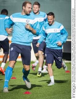 - GENT, BELGIUM: Gent s Laurent Depoitre and Gent s Danijel Milicevic pictured in action during a training of KAA Gent, in Gent, Tuesday 15 September 2015. Tomorrow Belgian first league soccer team KAA Gent will play the first game in the group stage of the Uefa Champions League competition against French Olympique Lyon. JASPERxJACOBS x04700148x