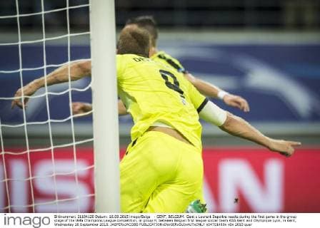- GENT, BELGIUM: Gent s Laurent Depoitre reacts during the first game in the group stage of the Uefa Champions League competition, in group H, between Belgian first league soccer team KAA Gent and Olympique Lyon, in Gent, Wednesday 16 September 2015. JASPERxJACOBS x04701489x