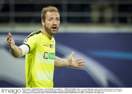 - GENT, BELGIUM: Gent s Laurent Depoitre reacts during the first game in the group stage of the Uefa Champions League competition, in group H, between Belgian first league soccer team KAA Gent and Olympique Lyon, in Gent, Wednesday 16 September 2015. JASPERxJACOBS x04701486x