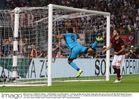 Luis Suarez Barcelona Goal Celebration Barcelona Roma 16-09-2015 Stadio Olimpico Football Calcio Champions League 2015 2016 Group Stage - Group, AS Roma vs. FC Barcelona lucaxpagliaricci