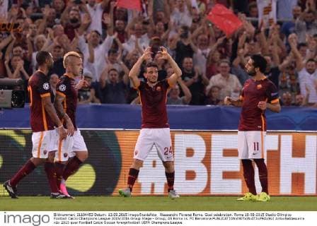 Alessandro Florenzi Roma. Goal celebration. Roma 16-09-2015 Stadio Olimpico Football Calcio Champions League 2015 2016 Group Stage - Group, AS Roma vs. FC Barcelona AntoxBaldassarre