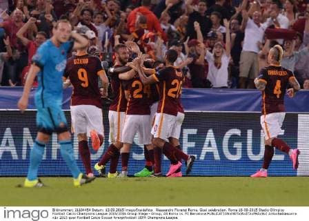Alessandro Florenzi Roma. Goal celebration. Roma 16-09-2015 Stadio Olimpico Football Calcio Champions League 2015 2016 Group Stage - Group, AS Roma vs. FC Barcelona AntoxBaldassarre