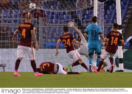 Luis Suarez Barcelona. Goal celebration. Roma 16-09-2015 Stadio Olimpico Football Calcio Champions League 2015 2016 Group Stage - Group, AS Roma vs. FC Barcelona AntoxBaldassarre