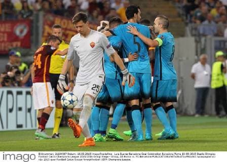 Luis Suarez Barcelona Goal Celebration Barcelona Roma 16-09-2015 Stadio Olimpico Football Calcio Champions League 2015 2016 Group Stage - Group, AS Roma vs. FC Barcelona lucaxpagliaricci