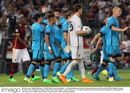 Luis Suarez Barcelona Goal Celebration Barcelona Roma 16-09-2015 Stadio Olimpico Football Calcio Champions League 2015 2016 Group Stage - Group, AS Roma vs. FC Barcelona lucaxpagliaricci