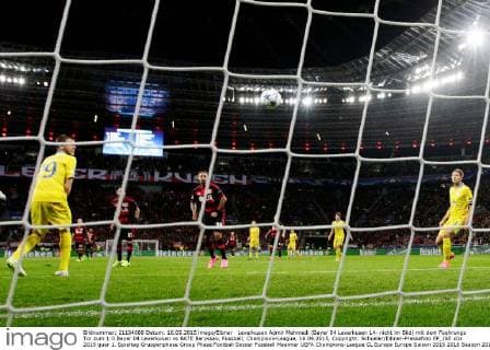 Leverkusen Admir Mehmedi (Bayer 04 Leverkusen 14- nicht im Bild) mit dem Fuehrungs Tor zum 1:0 Bayer 04 Leverkusen vs BATE Baryssau, Fussball, Champions-League, 16.09.2015, Copyright: Schueler Eibner-Pressefoto EP_JSE