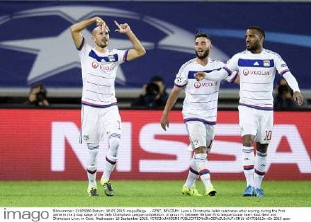 - GENT, BELGIUM: Lyon s Christophe Jallet celebrates after scoring during the first game in the group stage of the Uefa Champions League competition, in group H, between Belgian first league soccer team KAA Gent and Olympique Lyon, in Gent, Wednesday 16 September 2015. YORICKxJANSENS x04701613x