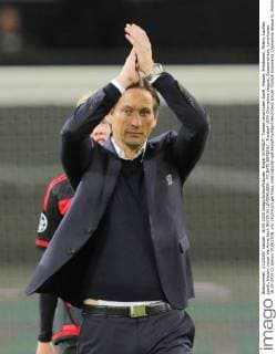 Roger SCHMIDT, Trainer Leverkusen Jubel, Freude, Emotionen, Feiern, Lachen, jubelt, freuen, reisst die Arme hoch BAYER 04 LEVERKUSEN - FC BATE BORISOV , Fussball UEFA Champions League, Gruppenphase, Leverkusen, 16.09.2015 CL Saison 2015 2016,