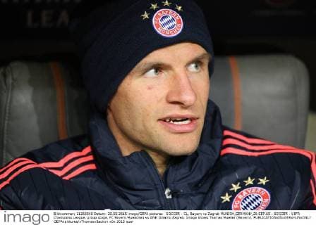 SOCCER - CL, Bayern vs Zagreb MUNICH,GERMANY,29.SEP.15 - SOCCER - UEFA Champions League, group stage, FC Bayern Muenchen vs GNK Dinamo Zagreb. Image shows Thomas Mueller (Bayern). GEPAxpictures xThomasxBachun