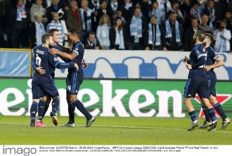 UEFA Champions League 2015 2016 match between Malmö FF and Real Madrid. In this picture, Real Madrid players celebration. xJOSExA.xGARCIAx