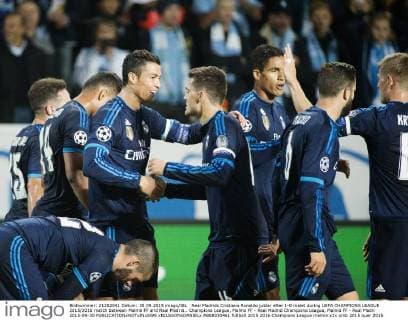 Real Madrids Cristiano Ronaldo jublar efter 1-0 malet during UEFA CHAMPIONS LEAGUE 2015 2016 match between Malmö FF and Real Madrid.. Champions League, Malmö FF - Real Madrid Champions League, Malmö FF - Real Madri 2015-09-30 xNILSSONxDANIELx AB88030461