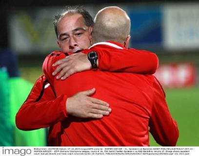 WOMEN SOCCER - CL, Spratzern vs Bardolino SANKT POELTEN,AUSTRIA,07.OCT.15 - WOMEN SOCCER - UEFA Womens Champions League, round of 16, FSK Sankt Poelten Spratzern vs ASD Bardolino Verona CF. Image shows assistant coach Juergen Boisits and head coach Johannes Spilka (St.Poelten). GEPAxpictures xWalterxLuger